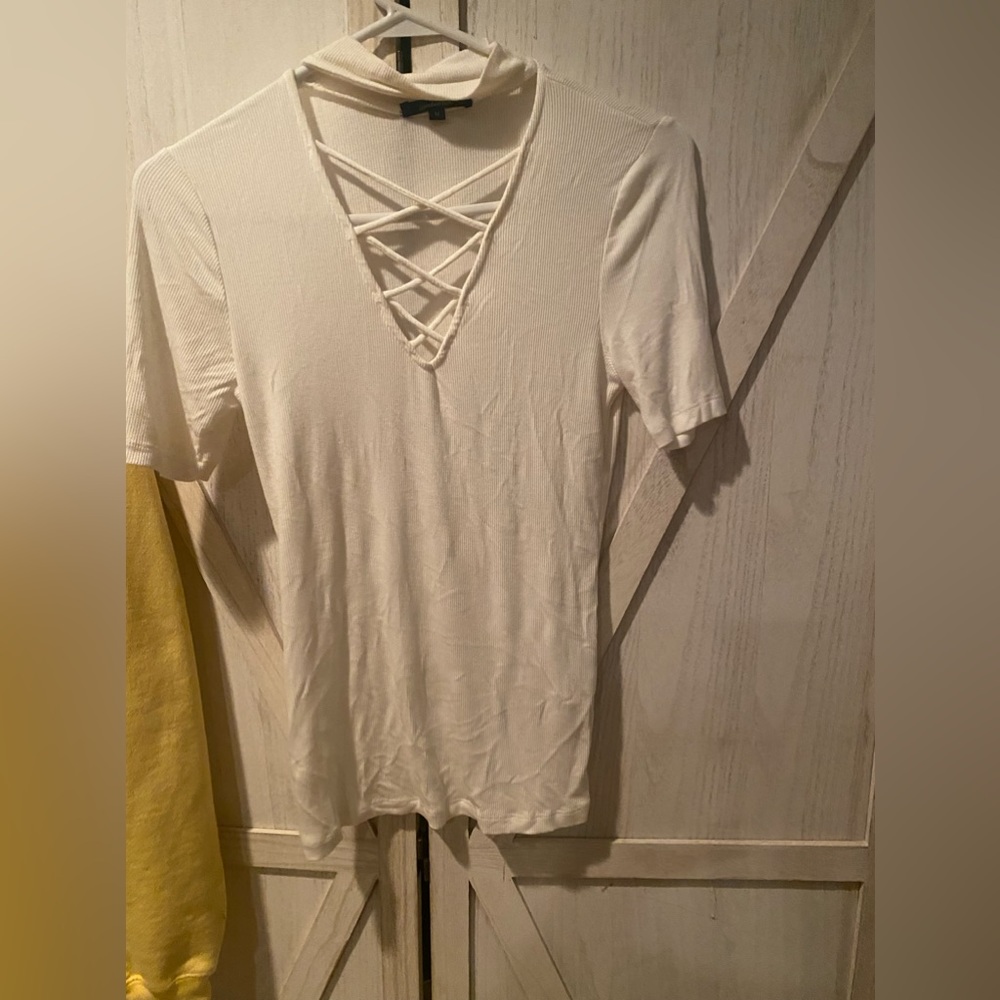 Woman’s white top lace in front size medium